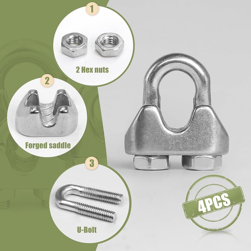 Jamiikury 4pcs M3 Wire Rope Clamp, 1/8 inch Cable Clamps Stainless Steel Wire Rope Clips - Image 4